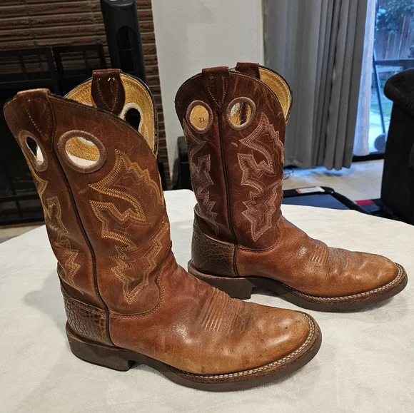 Justin Men's Cowboy Boots Brown Leather Sz 9 EE GUC - Picture 2 of 10